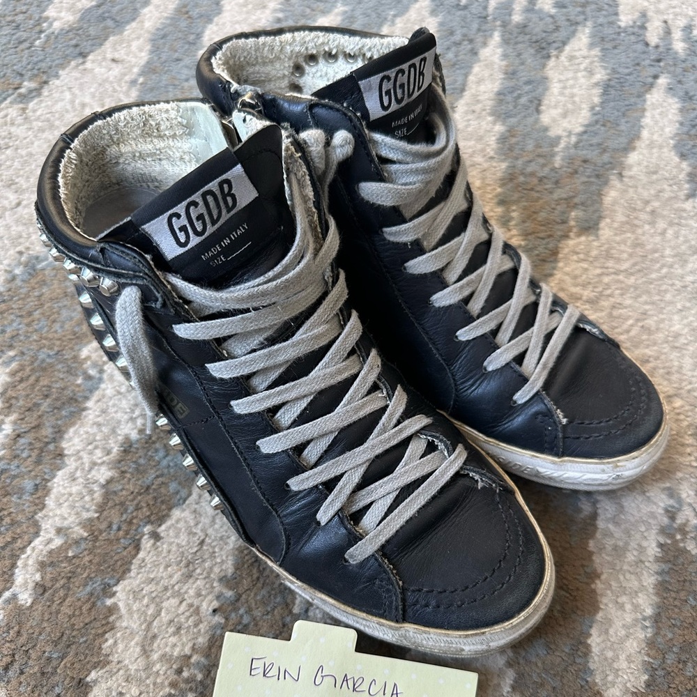 Golden Goose Black Leather Studded Slides size 36